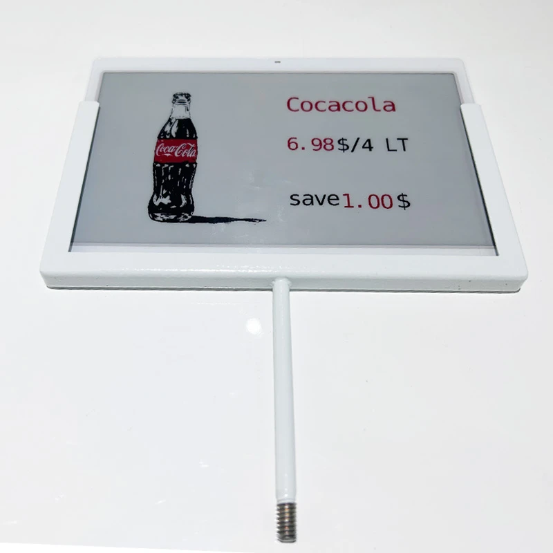 Elektronisches 7,3-Zoll-Preisschild aus Metall mit Schraubbefestigung im Coca-Cola-Stil
